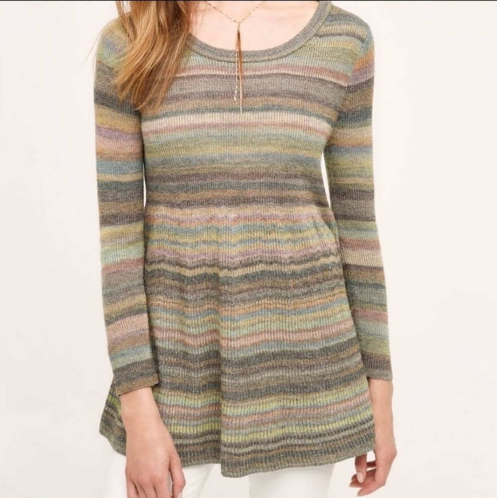 Moth for Anthropologie Rainbow Peplum Long Sleeved Sweater, Size Medium